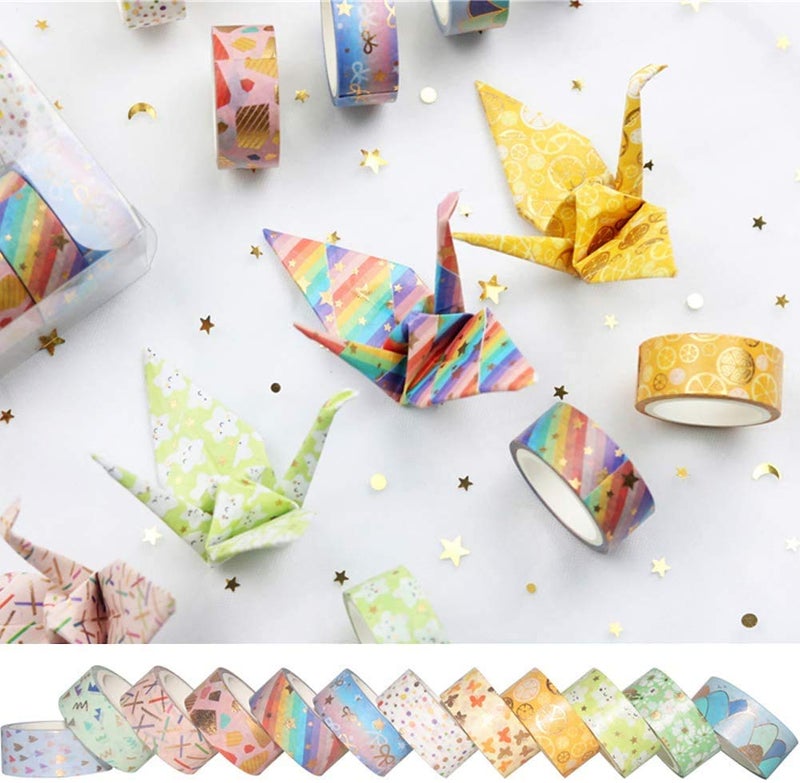 YUBBAEX Floral Gold Washi Tape Set VSCO Foil Masking Tape Decorative for Arts, DIY Crafts, Journal Supplies, Planners, Scrapbook, Card/Gift Wrapping -15mm- (Spring 12 Rolls) - Image 2